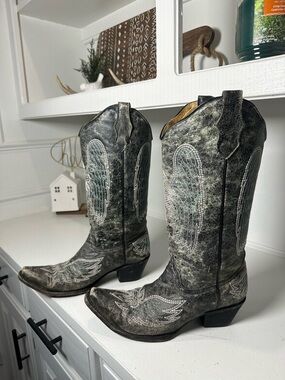 Circle G by Corral Womens Size 10 Western Cowboy Boots Distressed Black Gray